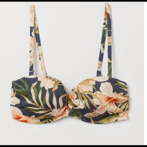 H&M balconette Bikini top dark grey gray floral